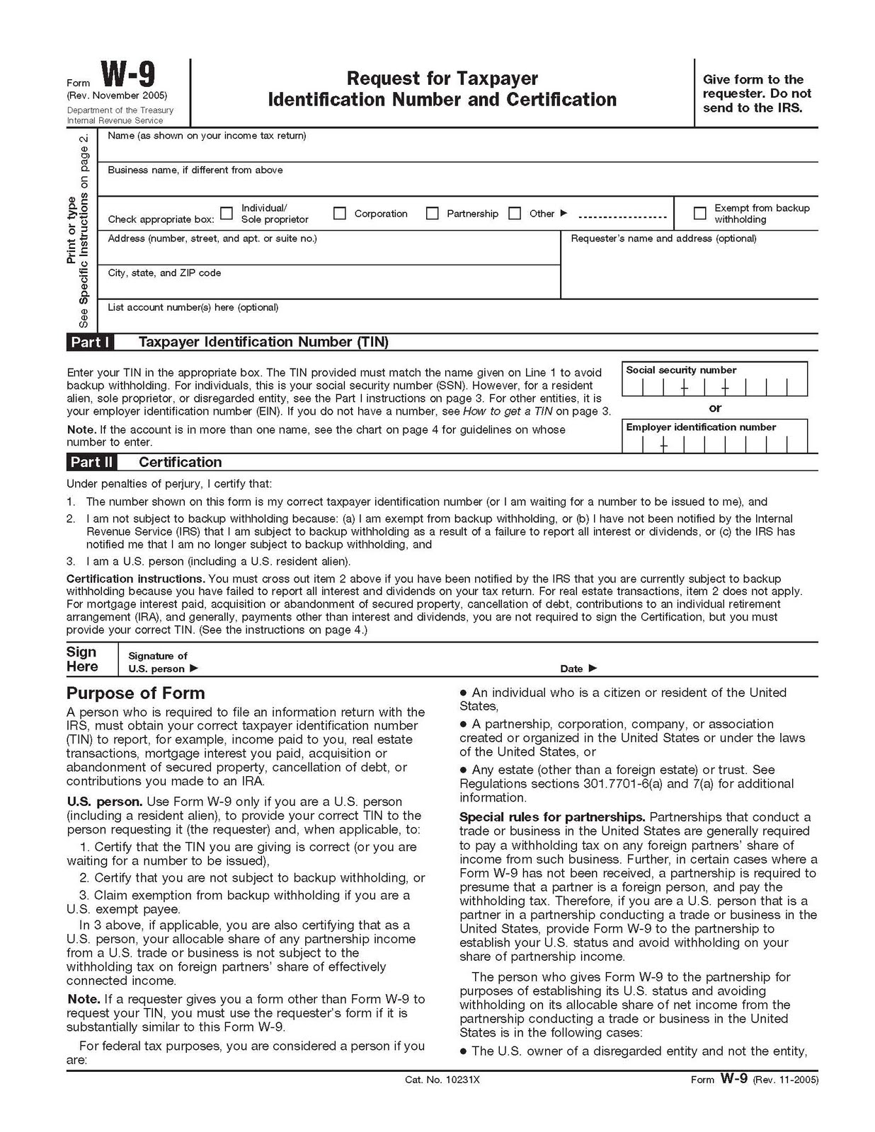 Printable W9 Form - Click The Image Below For A Printable W9 Form: